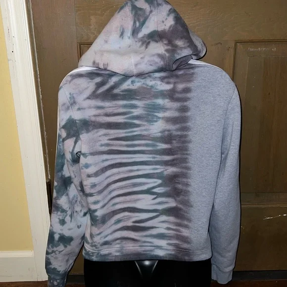 Adidas Gray Split Tie Dye Green Black Crop Long Sleeve Hooded Pullover Size S - Picture 9 of 14